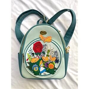 NWOT Disney Alice in Wonderland Singing Flowers Mini Backpack Teal Blue